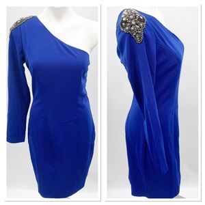 Alberto Makali Dress Blue One Shoulder Embellished